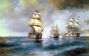 Картина Айвазовского "Бриг «Меркурий», атакованный двумя турецкими кораблями"